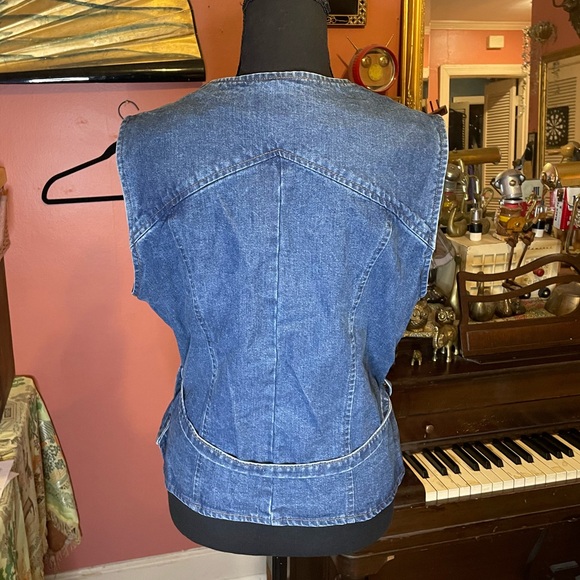Vintage 80s 90s Neiman Marcus Denim Vest With waist tie size large - Picture 3 of 5